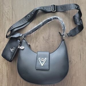 Valentino Orlandi Black Shoulder Bag with Matching Wallet